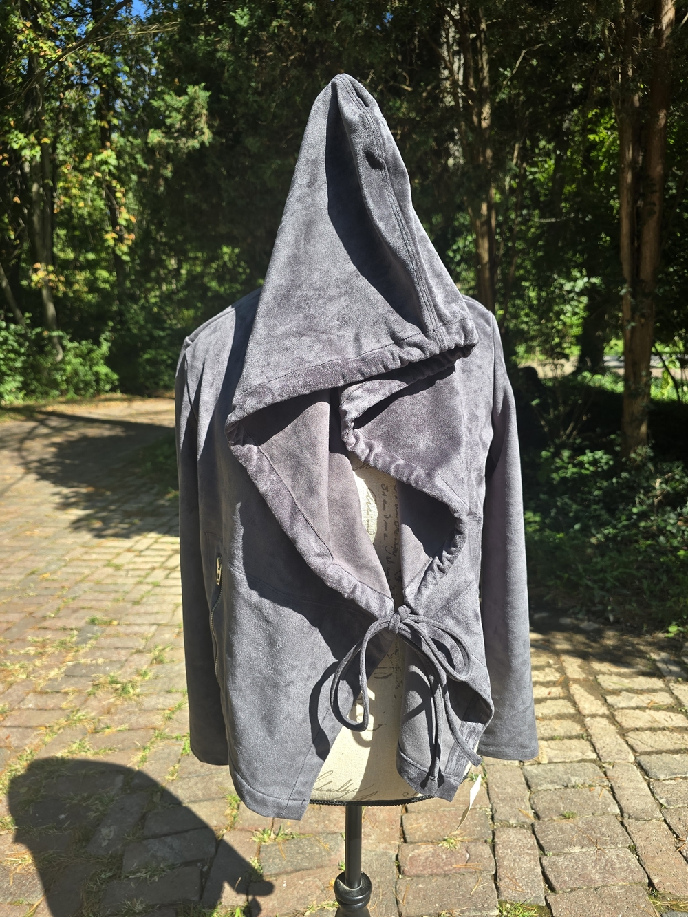 Blank NYC Hooded Suede-Look Drawstring Jacket - Gray
